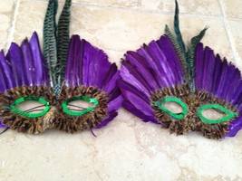 colorful peacock masks with sequins, feathers, straps - £31.78 GBP
