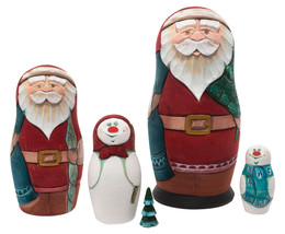 Carved Christmas Nesting Doll - 6&quot; w/ 5 Pieces - £215.55 GBP