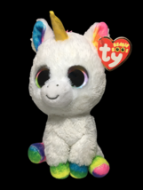 Ty Beanie Boos Pixy Unicorn White Plush Solid Rainbow Colorful Eyes 6&quot; TAGS - £14.38 GBP