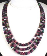 Natural Multi Tourmaline Beads Melon Carved 3 Line 442 Carats Gemstone Necklace - £607.51 GBP