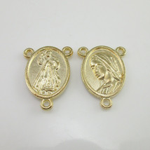 100pcs of Gold Tone Divine Mercy Our Lady of Medjugorje Oval Rosary Center Piece - $24.29