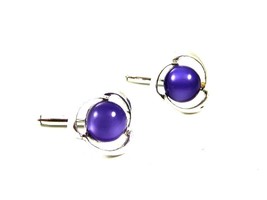 Fancy Silvertone &amp; Purple Cufflinks Unmarked 103114 - £13.54 GBP