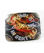 Drawn By In Seattle Black Leather Belt Buckle By ED HARDY 33116a - £35.96 GBP