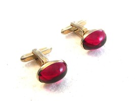 Vintage Gold Tone &amp; Red Art Deco Cufflinks by Hickok U.S.A. - £18.37 GBP