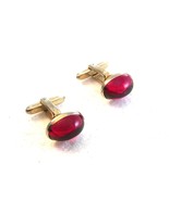 Vintage Gold Tone &amp; Red Art Deco Cufflinks by Hickok U.S.A. - £18.37 GBP