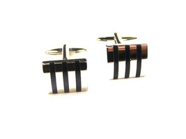 Silvertone &amp; Black Stripes Cufflinks Unbranded 102715 - £16.28 GBP