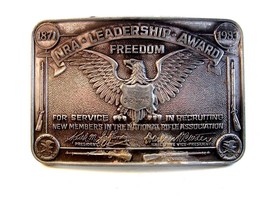 Vintage 1983 NRA National Rifle Association Leadership Award Belt Buckle - £19.65 GBP