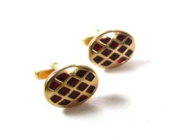 Vintage Goldtone &amp; Red Cufflinks By Anson Pat Pend 42616 - £18.37 GBP