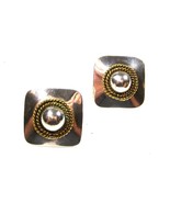 Mexican Taxco Sterling Silver &amp; Goldtone Clip On Earrings by LATON 10315 - £35.96 GBP