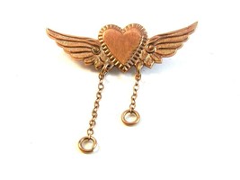 Vintage Gold Tone Heart &amp; Wings Brooch - £18.33 GBP