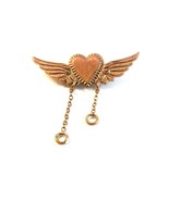 Vintage Gold Tone Heart &amp; Wings Brooch - £18.37 GBP