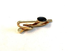 Vintage 1950&#39;s - 1960&#39;s Gold Tone Black Tie Clasp Signed HICKOK U.S.A. - £15.21 GBP