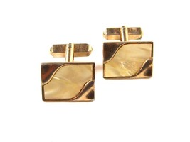 1950&#39;s Gold Tone &amp; Whitish Light Brown Lucite Cufflinks by SWANK 12415 - £14.84 GBP