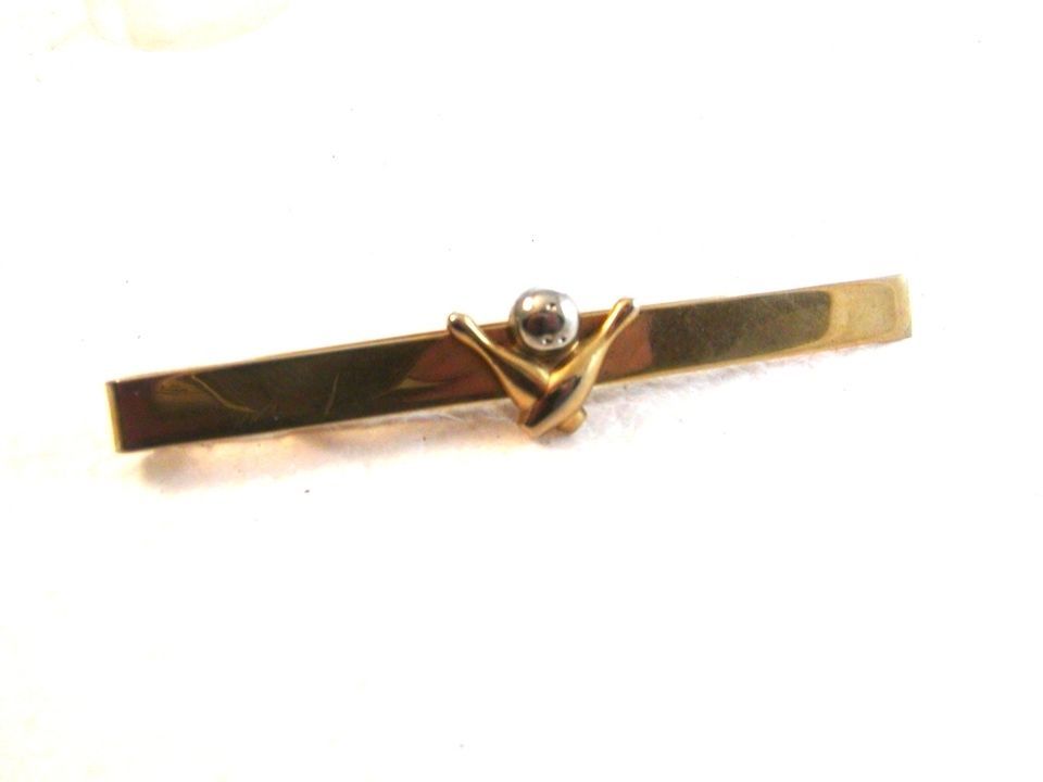 Vintage 1950's - 60's Gold Tone Bowling Ball & Pins Tie Clasp by Swank - $22.99
