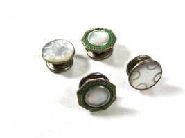 Edwardian / Art Deco Silvertone &amp; Mother Pearl Green Cufflinks by SNAP L... - £16.48 GBP