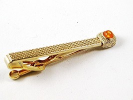 Vintage Gold Tone &amp; Orange Tie Clasp By SWANK 102816 - £18.08 GBP