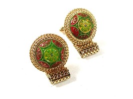 Classic 1970's Gold Tone Green Red Wrap Around Cufflinks Unbranded 7116 - $54.99