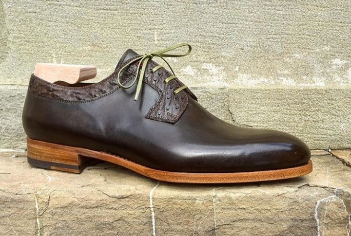 NEW Handmade Brown Men's Ostrich Leather Shoes, Men's Lace Up Formal Shoe