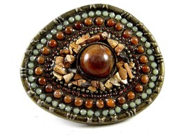 Ladies Brass &amp; Chips of Various Stones Belt Buckle 82114 - $22.99