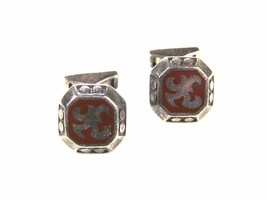 Vintage Silvertone Red Enameled Sterling Silver Cufflinks by HD in Circle 101515 - £67.00 GBP