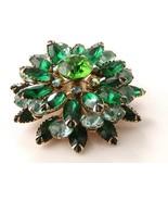 Unsigned Vintage  Rhinestone Green Blue Brooch - £35.96 GBP