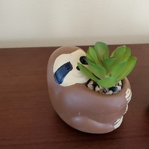 Sloth Animal Planter with Faux Succulent, Cement Pot and Artificial Plant, 4"