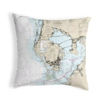 Betsy Drake Tampa Bay, FL Nautical Map Noncorded Indoor Outdoor Pillow 16x20 - £43.38 GBP