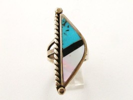 Native American &amp; Silver Coral Onyx Turquoise  Ring - £51.95 GBP
