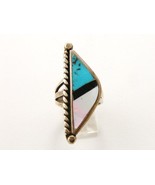 Native American &amp; Silver Coral Onyx Turquoise  Ring - £50.95 GBP