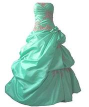 Strapless Gold Lace Beaded Long Pick Up A Line Prom Quinceanera Dress Mint Green - £118.28 GBP