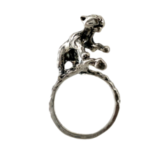 Vintage Sterling Silver Black Panther, Cat, Cheetah Ring - $34.65