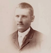 Cabinet Card Serious Looking Man w Mustache Portrait Flaten Studio Moorhead MN - $17.77