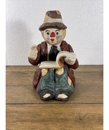 Porcelain Musical Box Hobo Clown Reading A Book Figurine 7 Inches Tall Rare - $26.42