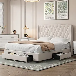 Merax Modern Upholstered Velvet Platform Bed with Wingback Headboard/Woo... - $626.99