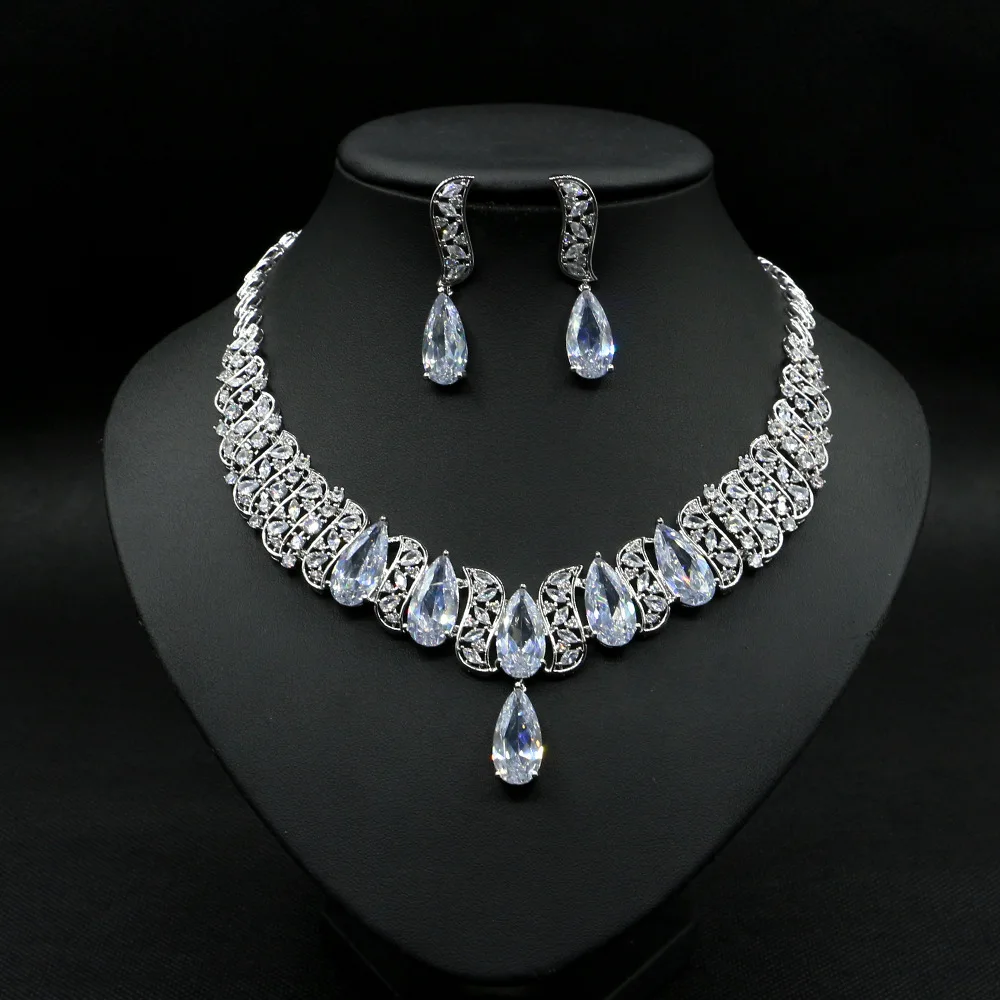 Luxury 2pcs Bridal Zirconia Jewelry Sets For Women Party Wedding Cubic Zirconia  - £68.32 GBP