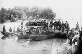 WWI Pontoon Boat Bridge Transports Cavalry over Serbian River - Art Print - £17.67 GBP+