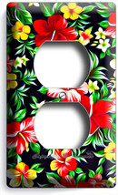 Red Hawaiian Hibiscus Flowers Print Pattern Duplex Outlet Cover Wallplate Decor - £8.04 GBP