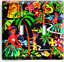 Dancing Hawaiian Girls Flowers Palm Trees Double Light Switch Wall Plate Decor - £8.91 GBP