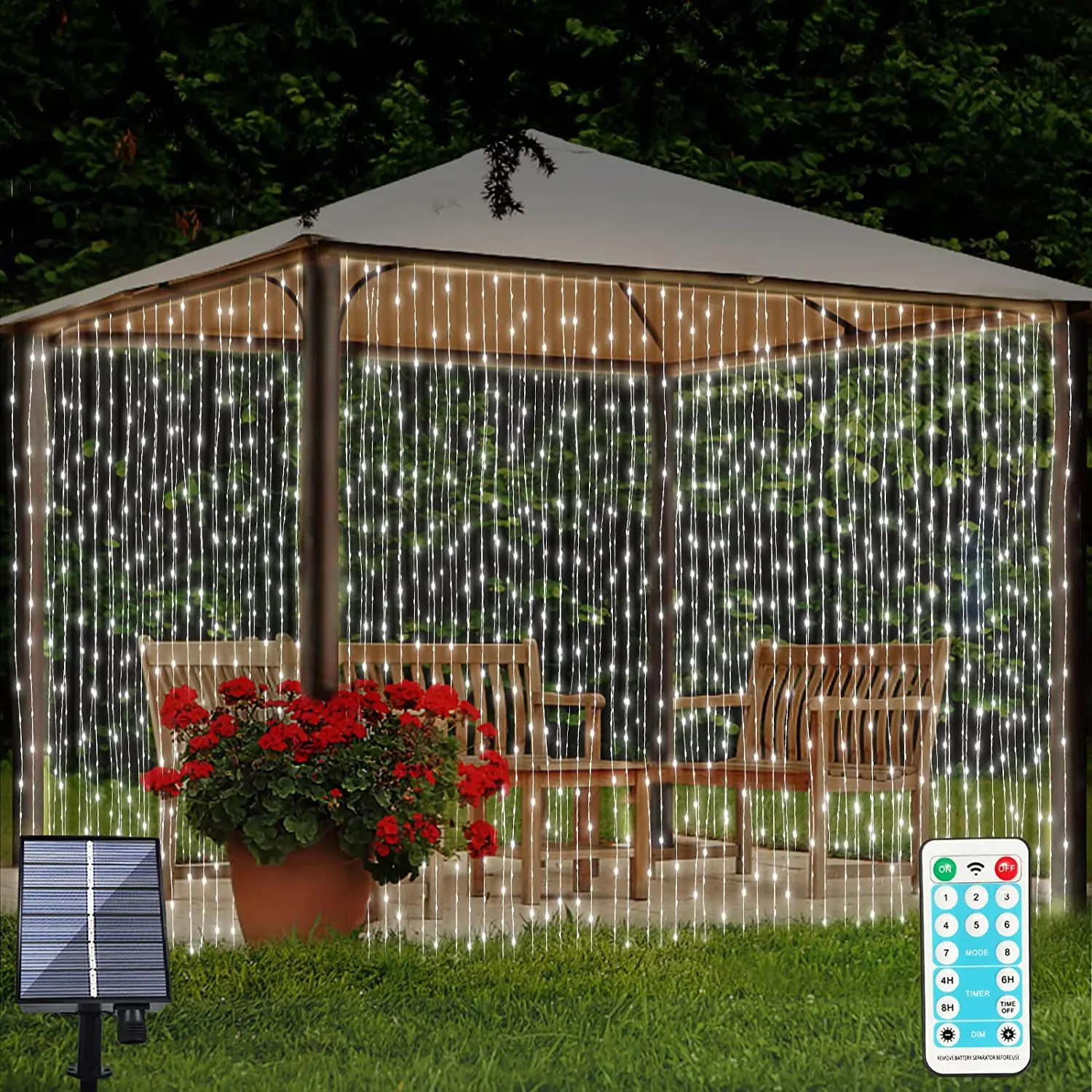 Solar Led Light Outdoor Christmas Decoration Solar Led Curtain String Lights for - £79.12 GBP