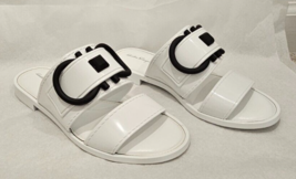 Salvatore Ferragamo Taryn Pvc White Slide Sandal With Black Accents - Size 7C - £257.05 GBP