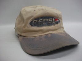 Pepsi Cola Beat Up Hat Beige Blue Stained Discolored Strapback Baseball Cap - £15.79 GBP