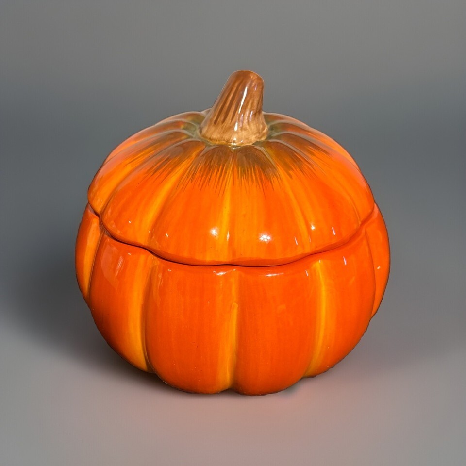 Vintage FTD Fall Halloween Thanksgiving Harvest Pumpkin Ceramic Cookie Candy Jar Item image 2