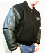 Golden Bear Leather Wool Jacket FOX SPORTS NET Black Made USA Varsity L ... - $179.99