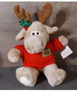 Chris Moose Vintage Christmas Plush 1993 Red Sweater 16&quot; Commonwealth To... - $21.28