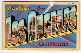 Greetings From Los Angeles California 1948 Large Letter Linen Postcard T... - $6.29