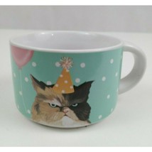 Pier1 Imports Stoneware Green Polka Dot Cat Kitten Coffee Cup Mug 2.5&quot; Tall - $9.89
