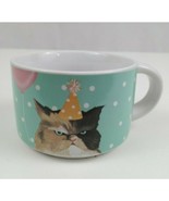 Pier1 Imports Stoneware Green Polka Dot Cat Kitten Coffee Cup Mug 2.5&quot; Tall - $13.56 CAD