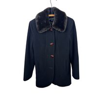 Vintage Albert Nippon Black Wool Blend Fur Collar Coat Womens M Button Up - $60.00