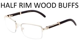 1/2 Rim Semi Rimless Rectangle Wood Buffs Unisex clear glasses Gold and Black - £23.77 GBP