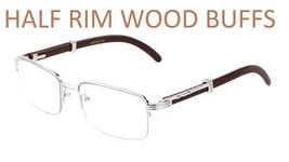 1/2 Rim Semi Rimless Rectangle Wood Buffs Unisex clear glasses Silver Dark Brown - £23.77 GBP